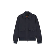 bleu marine foncé hugo Blazer Boss Men en polyester, coupe classique, col classique, fermeture éclair sur le devant et deux poches à rabat.