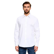 Chemise homme Boss en coton blanc, manches longues, coupe classique décontractée, tissu blanc impeccable, col classique et fermeture boutonnée.