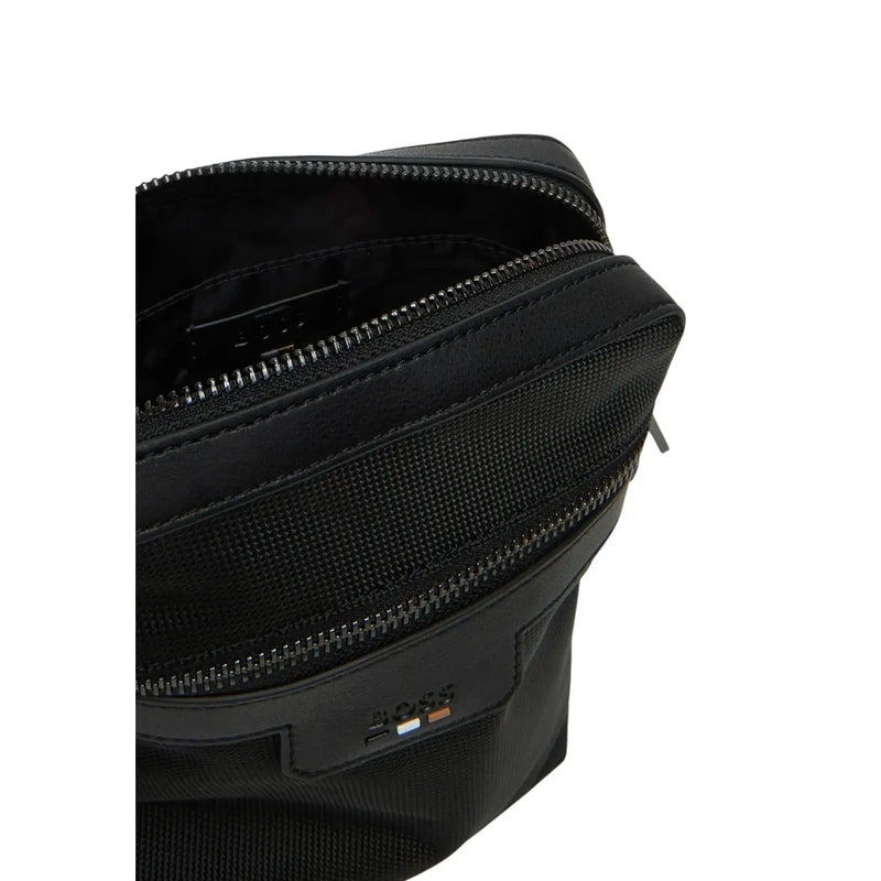 Noir Hugo Sac bandoulière Boss pour homme, extérieur en polyester texturé élégant et double fermeture éclair, L 16 x H 20 cm
