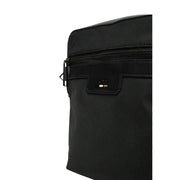 Sac bandoulière Boss pour homme, en polyester texturé noir, avec une élégante bandoulière en cuir et un écusson logo Boss, largeur 16 x hauteur 20 cm
