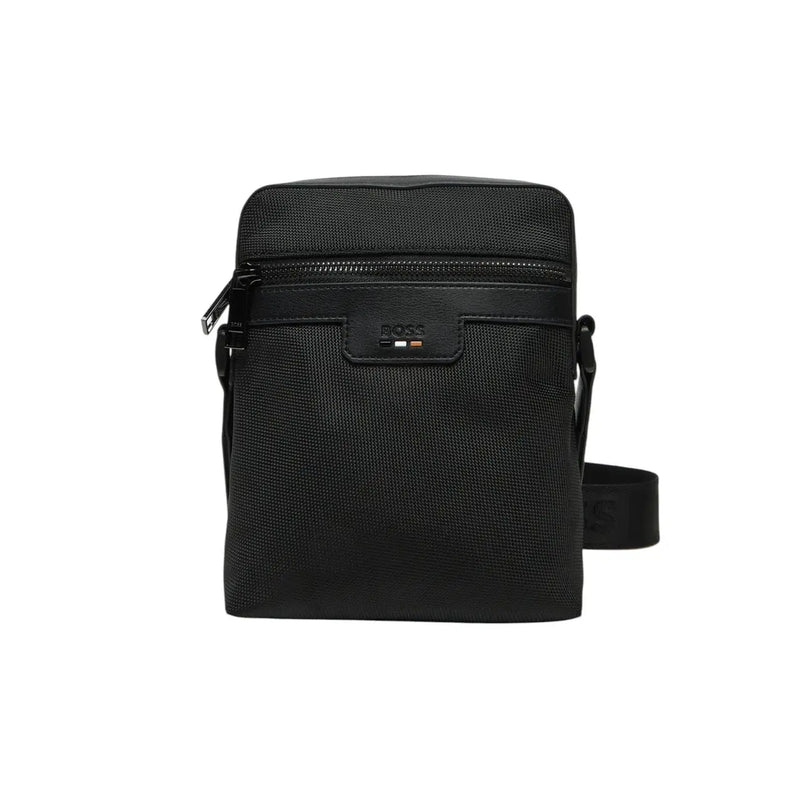 Texture noire Hugo Sac bandoulière Boss en polyester noir avec fermeture éclair et logo discret, dimensions L16 x H20 cm