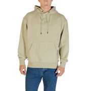 Boss men beige cotton hooded sweatshirt with front pocket and drawstrings for casual wear
