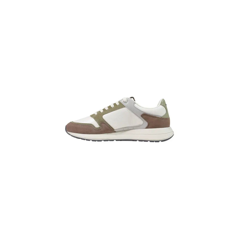 Boss men green sneaker sporty polyester shoes featuring a stylish olive white and gray suede design with a chunky sole