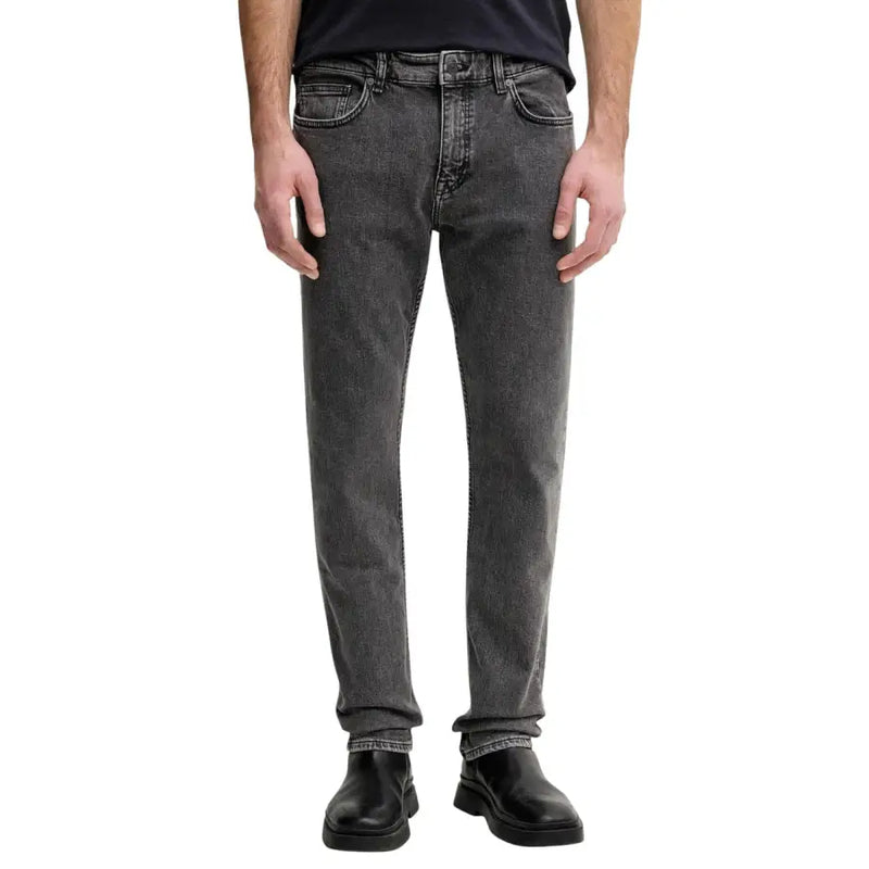 Jean gris foncé en coton stretch pour homme, coupe droite, cinq poches classiques, coupe slim, article 50553402