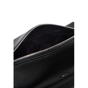 Sac à main homme Boss, trousse de toilette en cuir grainé noir avec fermeture éclair argentée, dimensions 23 x 11 x 10 cm