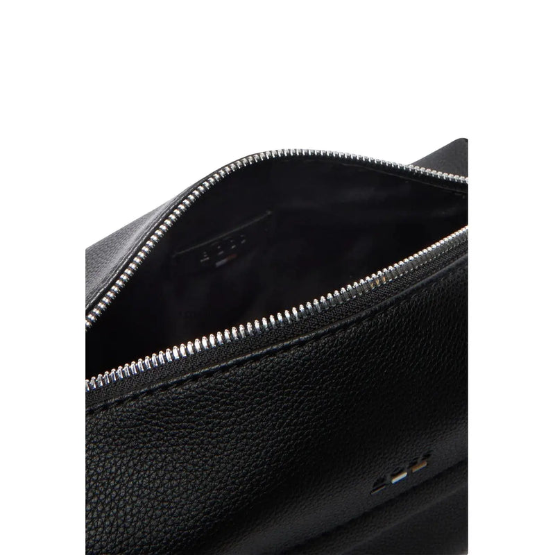 Sac à main homme Boss, trousse de toilette en cuir grainé noir avec fermeture éclair argentée, dimensions 23 x 11 x 10 cm