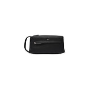 Sac à main homme Boss, trousse de toilette en cuir texturé noir avec fermeture éclair et poignée argentées, dimensions 23 x 11 x 10 cm