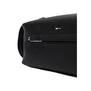 Sac à main Boss pour homme en cuir texturé noir avec fermeture éclair argentée et logo brodé, en polyuréthane, 23 x 11 x 10 cm