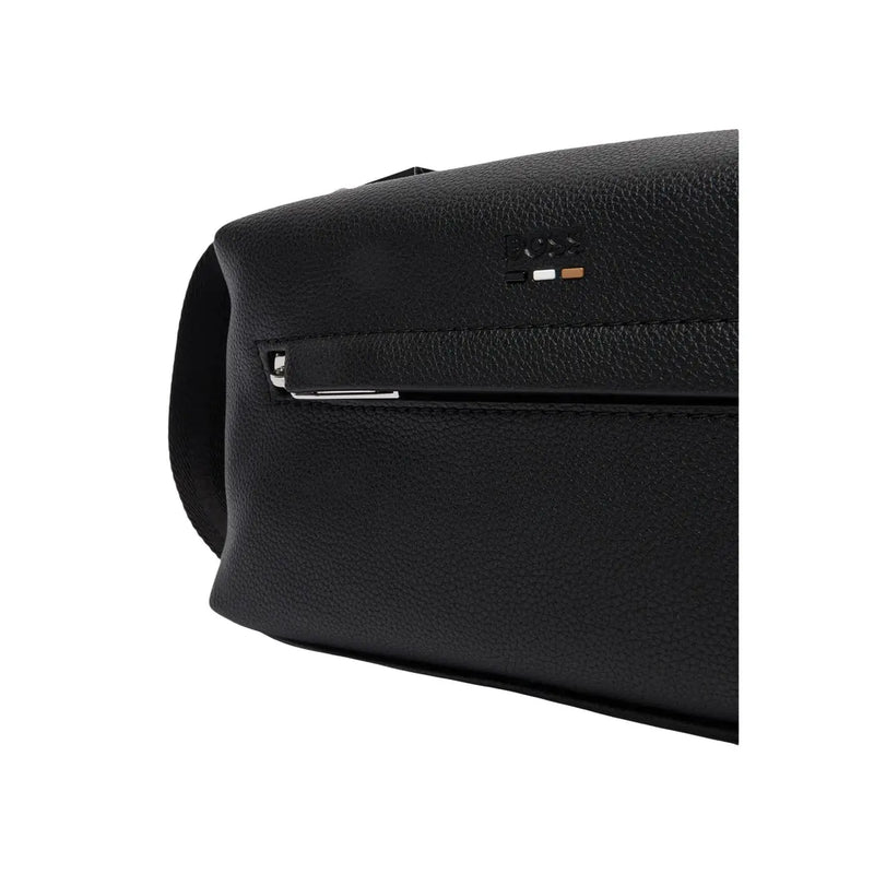 Sac à main Boss pour homme en cuir texturé noir avec fermeture éclair argentée et logo brodé, en polyuréthane, 23 x 11 x 10 cm
