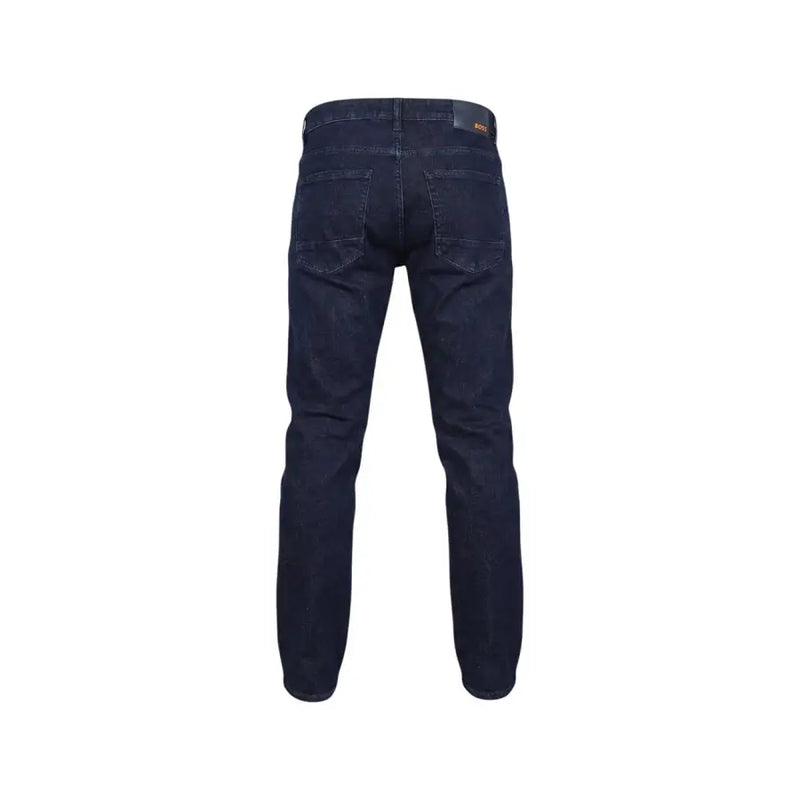 Jean Boss pour homme, coupe classique, en coton stretch bleu indigo foncé, avec jambe droite et délavage subtil.