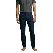 Jean Boss pour homme, coupe classique, en coton stretch bleu indigo foncé, cinq poches et délavage subtil aux cuisses.