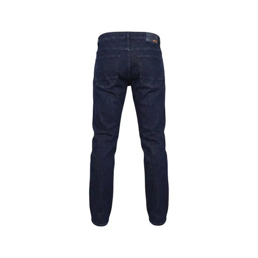 Boss men jeans blue cotton stretch regular fit dark indigo denim with classic straight leg and subtle faded wash