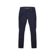 Jean Boss pour homme, bleu coton stretch, coupe classique slim, denim indigo foncé avec délavage subtil aux cuisses