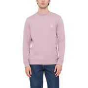 Un sweat-shirt ras du cou en coton lavande doux avec un discret logo carré de la marque Boss Men Knitwear. Pull en coton gris.