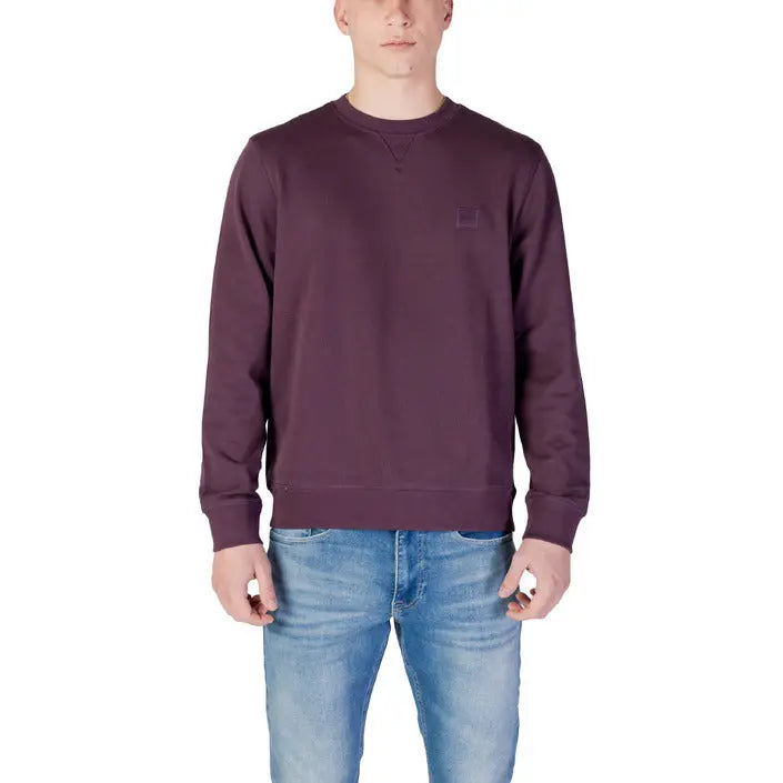 Maroon crewneck sweatshirt from Boss Men Knitwear Grey Cotton Sweater collection