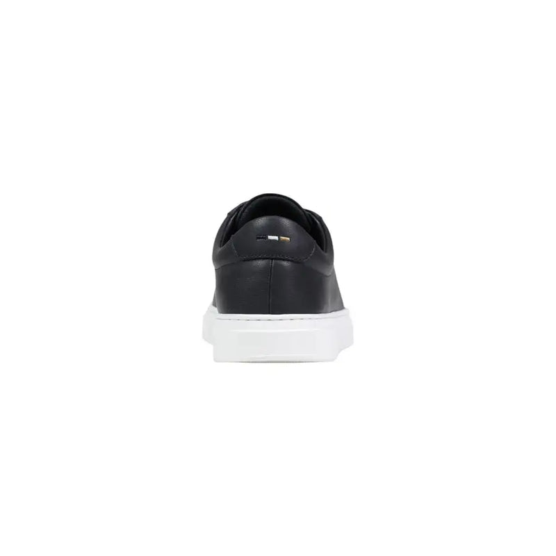 Chaussures basses à lacets en cuir noir Tommy Hilfiger Boss pour homme top Baskets à semelle en caoutchouc blanc et logo discret au talon, vues de dos