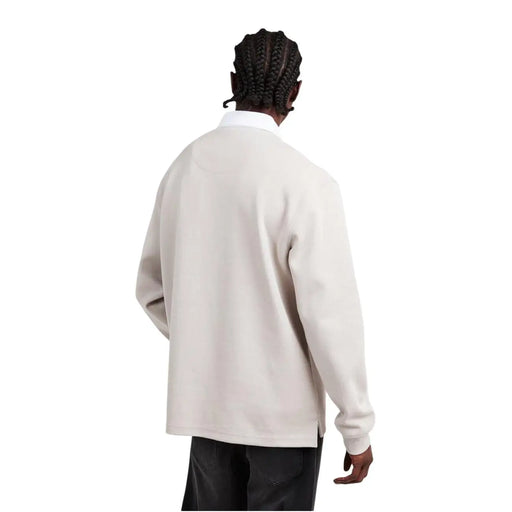 Beige long-sleeved Boss Men polo sweater with ribbed collar and cuffs in grey cotton blend 50554315