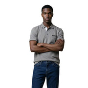 Polo homme Boss gris en mélange de coton à manches courtes avec col et finitions blanches, taille L (vue de face)