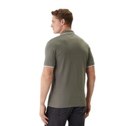Polo homme Boss vert olive à manches courtes en coton et élasthanne avec bordure blanche au col et aux poignets