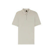 Polo beige pour homme, en coton, à manches courtes et fermeture éclair discrète, logo minimaliste.