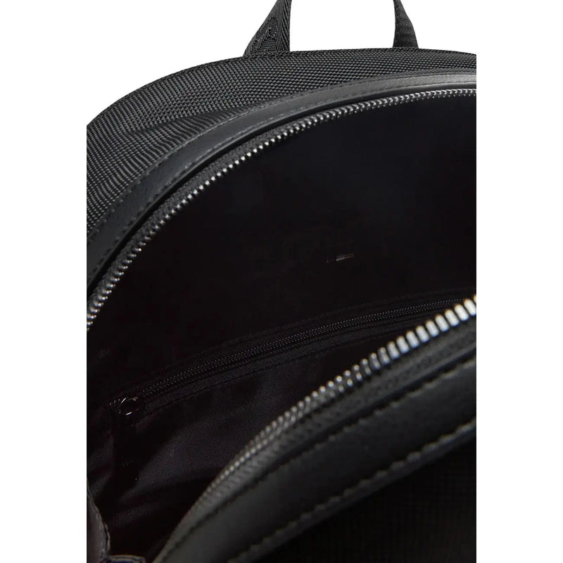 Sac à dos Black Boss pour homme, extérieur en polyester texturé et finitions en cuir noir lisse, dimensions : 30 x 40 x 14 cm