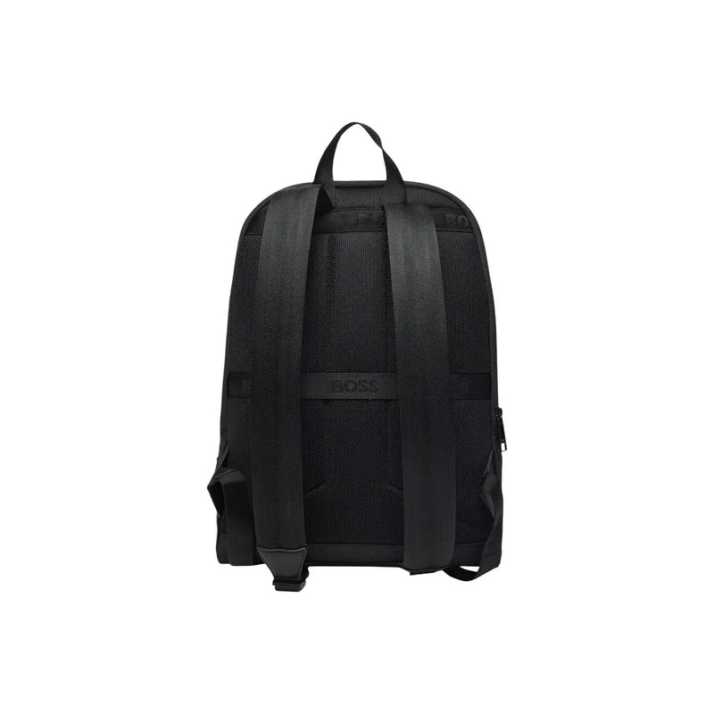 Noir hugo Sac à dos Boss pour homme en polyester avec panneau dorsal en maille et bretelles réglables, vu de dos.