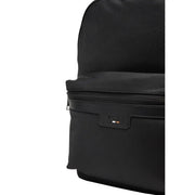 Sac à dos noir pour homme, en polyester texturé, avec fermeture éclair élégante et logo en cuir, 30 x 40 x 14 cm