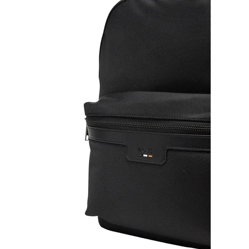 Sac à dos noir pour homme, en polyester texturé, avec fermeture éclair élégante et logo en cuir, 30 x 40 x 14 cm