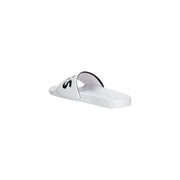 Sandales blanches Boss pour homme, avec logo noir imprimé sur une bride en PVC, conçues pour le printemps et l'été.