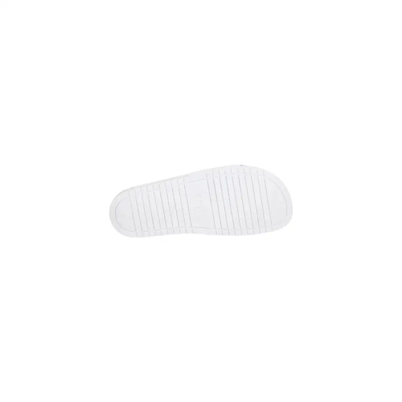 Semelle en caoutchouc blanc avec motif côtelé texturé pour une meilleure adhérence, pantoufles homme Boss, logo blanc imprimé, PVC printemps-été