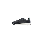 Baskets noires pour homme, style Boss, avec finition mate, détails gris et semelle en caoutchouc blanc, en polyester gris, idéales pour le printemps et l'été.