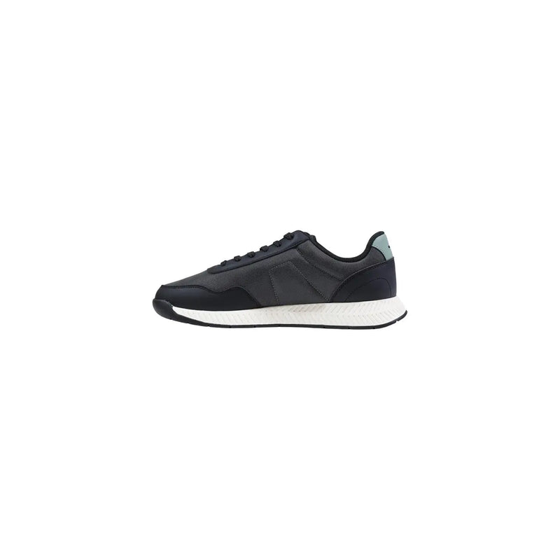 Black boss men sneakers with matte finish gray accents and white rubber sole made of grey polyester for spring summer use
