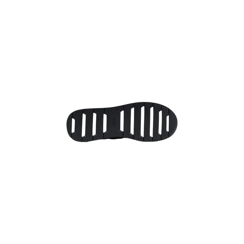 Black rubber sole with vertical slits for grip and ventilation on boss men sneakers grey polyester lace up spring summer