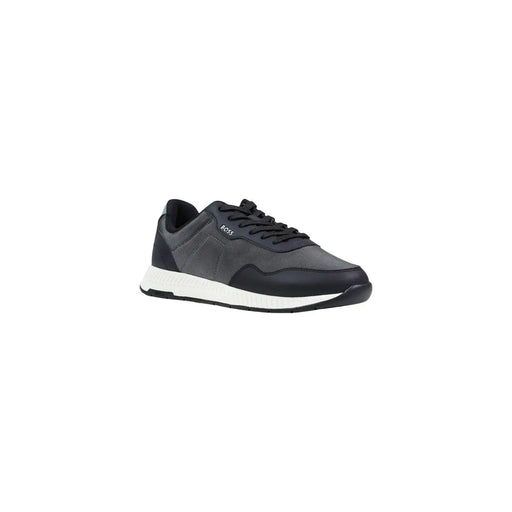 Dark gray and black hugo boss men sneaker with grey polyester lace up and white rubber sole for spring summer