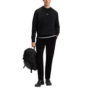 Sweat-shirt noir pour homme, style « Boss », avec ourlet blanc et petit logo sur la poitrine, 100 % coton, manches longues et col rond.