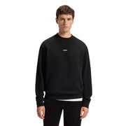 Sweat-shirt Boss pour homme, noir, col rond, 100 % coton, manches longues, logo blanc discret et ourlet blanc contrastant.
