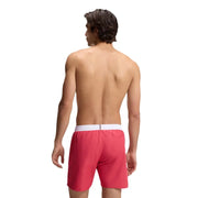 Boss men swimwear bright red swim trunks with white elastic waistband designed for comfortable beachwear