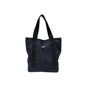 Black hugo boss tote bag with reinforced handles and minimalist logo featured in boss men swimwear collection