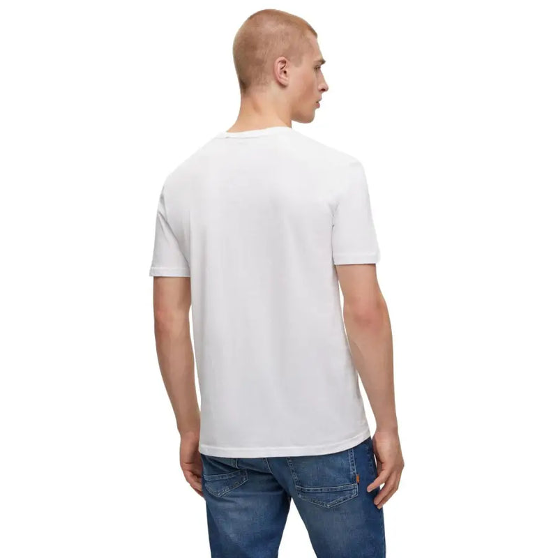 En coton blanc, col rond et manches courtes t-shirt Conçu par Boss pour les hommes, alliant confort et style
