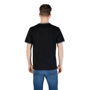 Boss men t-shirt in black short-sleeved cotton with white trim on collar and sleeve edges for casual wear