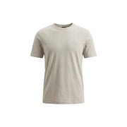 T-shirt beige pour homme, style « boss », col rond, manches courtes, en coton, avec logo brodé discret sur la poitrine gauche.