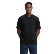 Black boss logo crew neck t-shirt in white cotton elastane fabric for men with a round neck and comfortable fit