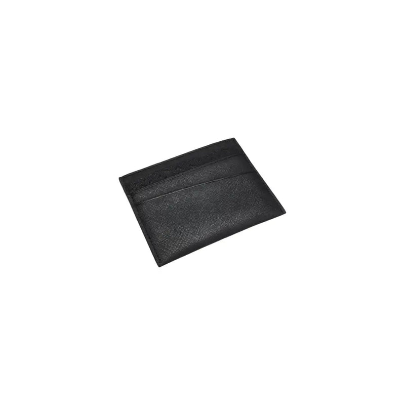 Portefeuille homme Boss en cuir noir texturé, porte-cartes avec surpiqûres discrètes (vue de face)