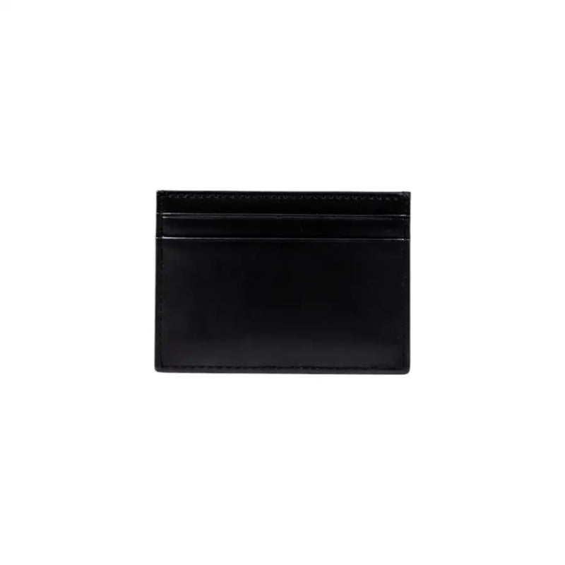 Portefeuille homme Boss en cuir verni noir avec porte-cartes, design minimaliste élégant et coutures précises.