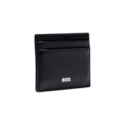 Portefeuille en cuir noir pour homme, porte-cartes avec logo blanc et design élégant pour un usage professionnel