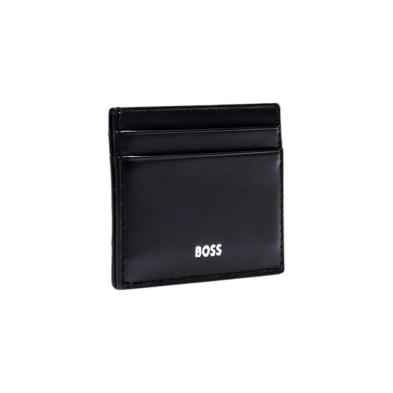 Portefeuille en cuir noir pour homme, porte-cartes avec logo blanc et design élégant pour un usage professionnel