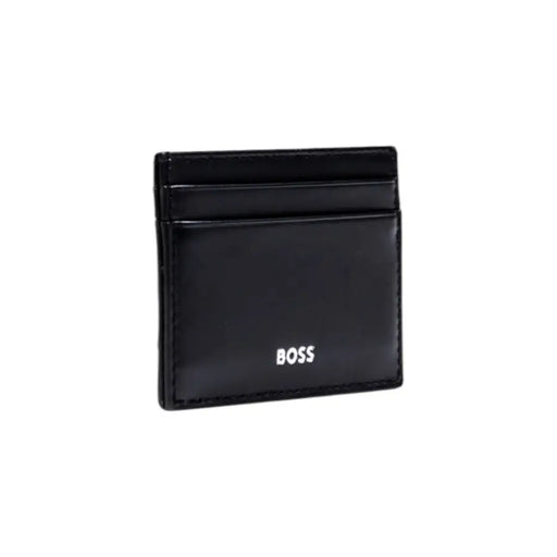 Portefeuille en cuir noir pour homme, porte-cartes avec logo blanc et design élégant pour un usage professionnel