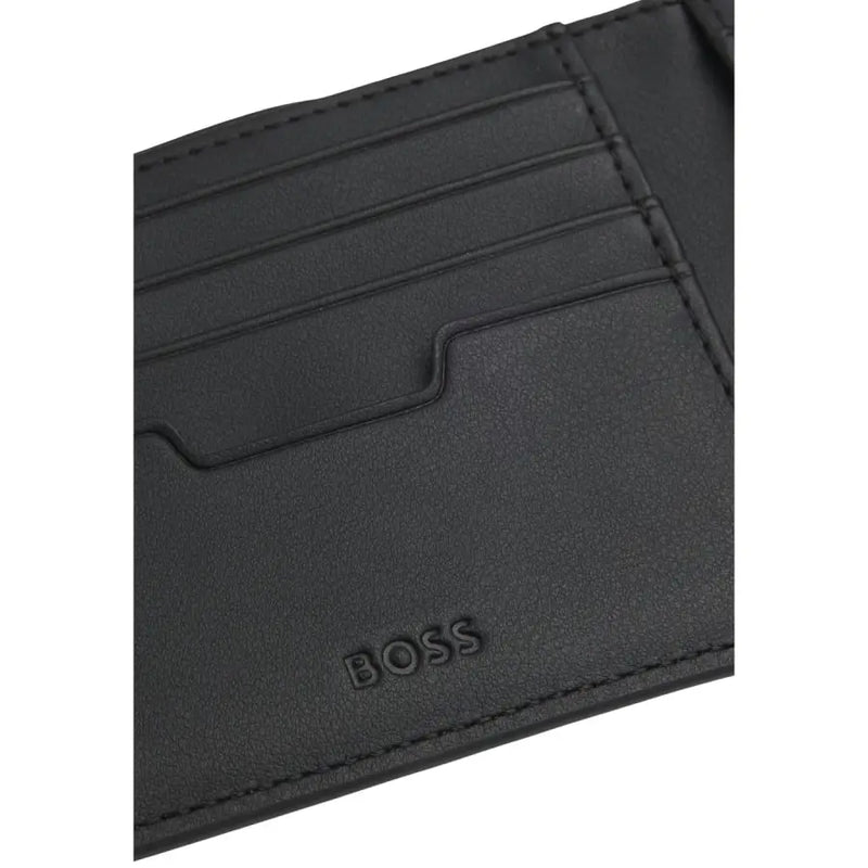 Portefeuille Boss pour homme en cuir noir avec logo en relief et plusieurs emplacements pour cartes pour un rangement organisé