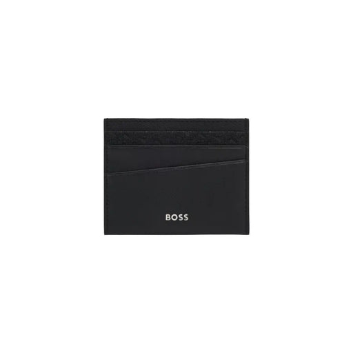 Noir Hugo Porte-cartes Boss avec surface texturée et logo discret en relief, issu de la collection de portefeuilles pour hommes Boss.