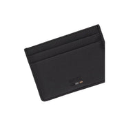 Boss mens black card holder made of polyurethane leather with stitched edges and subtle embossed logo size W10